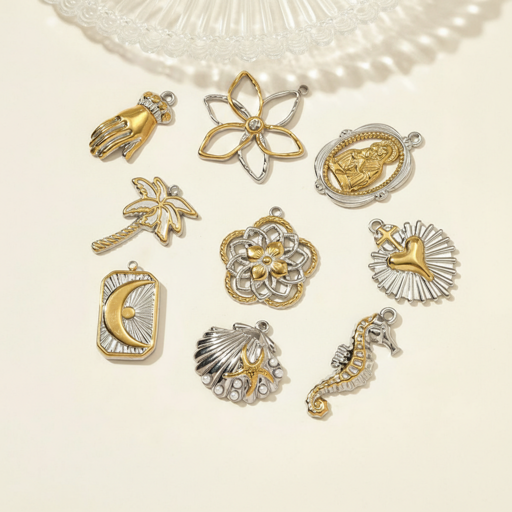 1 Piece Flower Mixed Gold Color And Silver Colors Stainless Steel Waterproof Women's Pendants Picture3
