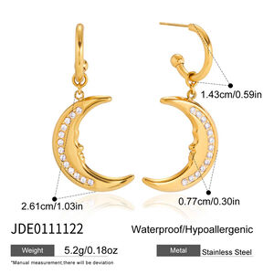 Classic Moon Stainless Steel Gold Color Waterproof&Anti-tarnish Women's Drop Earrings h5 Picture2