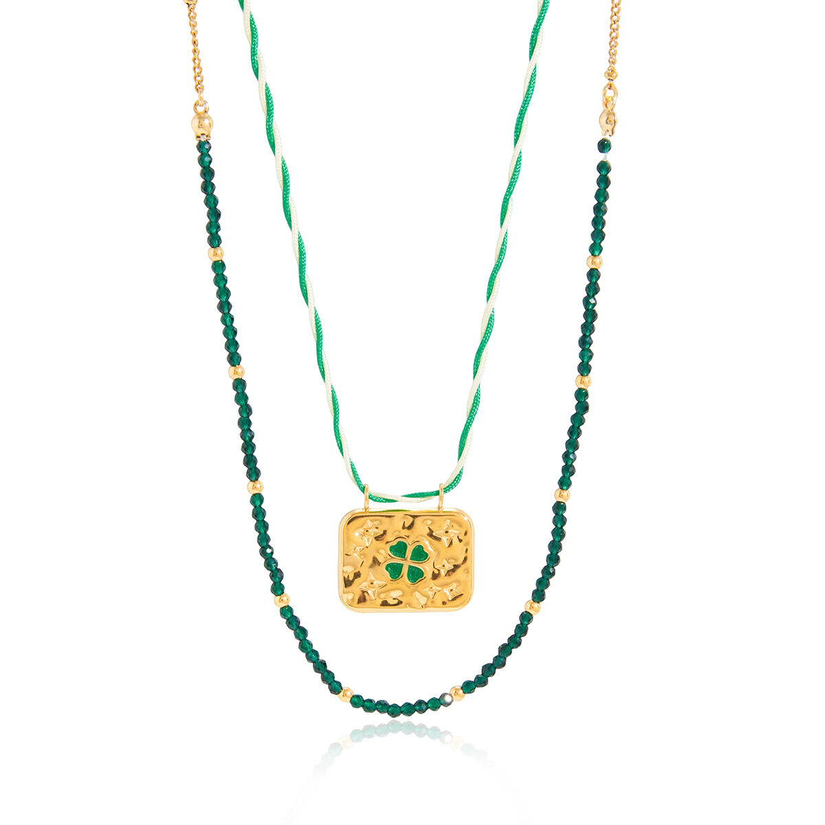 Ornate Clover Stainless Steel Gold Color Waterproof&Anti-Tarnish Women's Necklaces Sets 