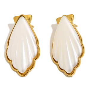 Elegantes Pendientes De Botón De Acero Inoxidable Color Dorado, Resistentes Al Agua Y Con Forma De Concha. h5 Imagen2