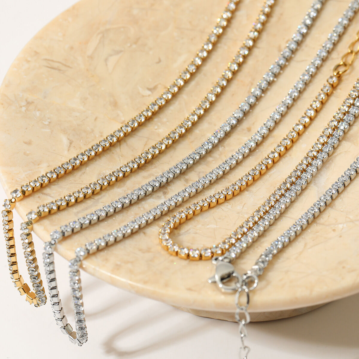 Simple Zircon Chain Stainless Steel Waterproof Gold Color Women's Necklaces Sets h5 Picture3