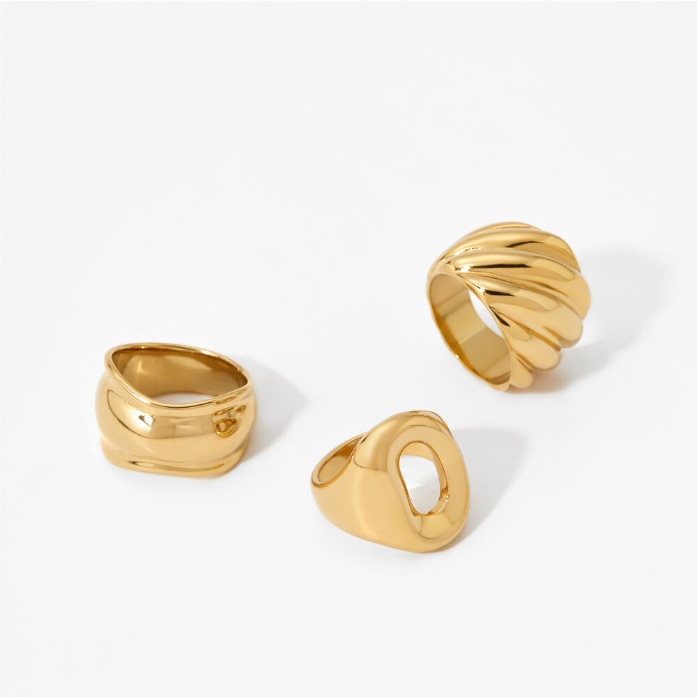 Moderne Statement-Ringe aus Edelstahl in unregelmäßiger Form, wasserfest und goldfarben h5Bild2