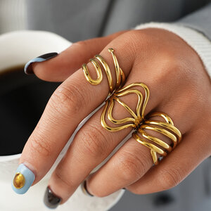 Daily Irregular Shape Line Stainless Steel Waterproof Gold Color Women’s Statement Rings h5 Picture3