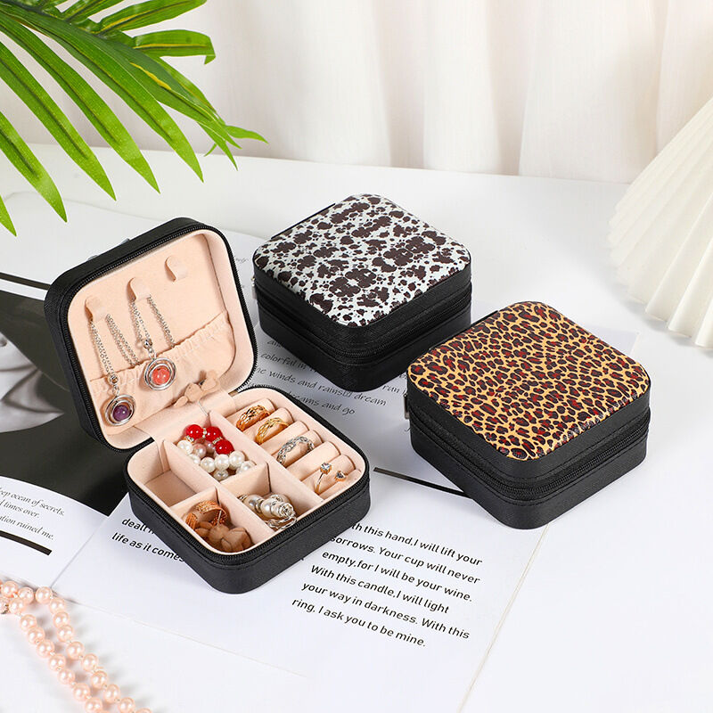 Simple Series Retro Flower Leopard Print Woven Pu Jewelry Boxes