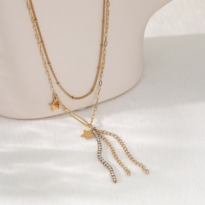 Simple Tassel Star Stainless Steel Waterproof Gold Color Women's Pendant Necklaces 2