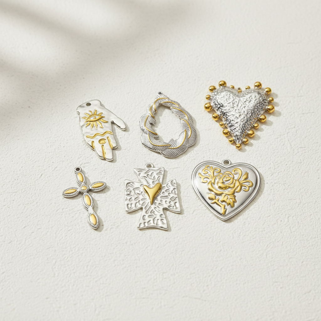 1 Piece Cross Mixed Gold Color And Silver Colors Stainless Steel Waterproof Women's Pendants