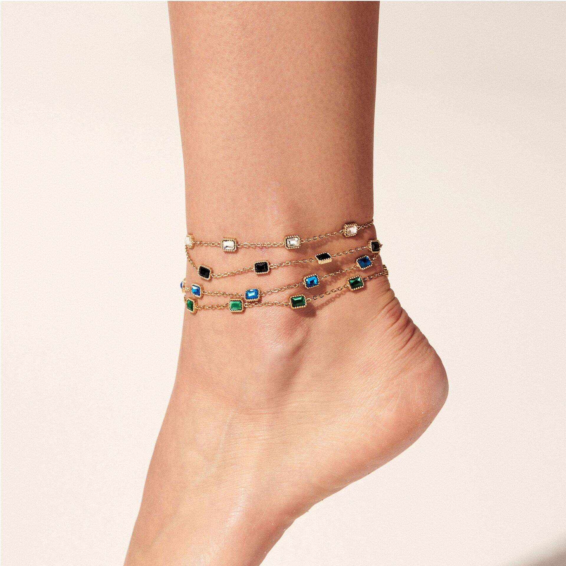 Simple Rectangle Stainless Steel Waterproof Gold Color Zircon Anklets h5 Picture2