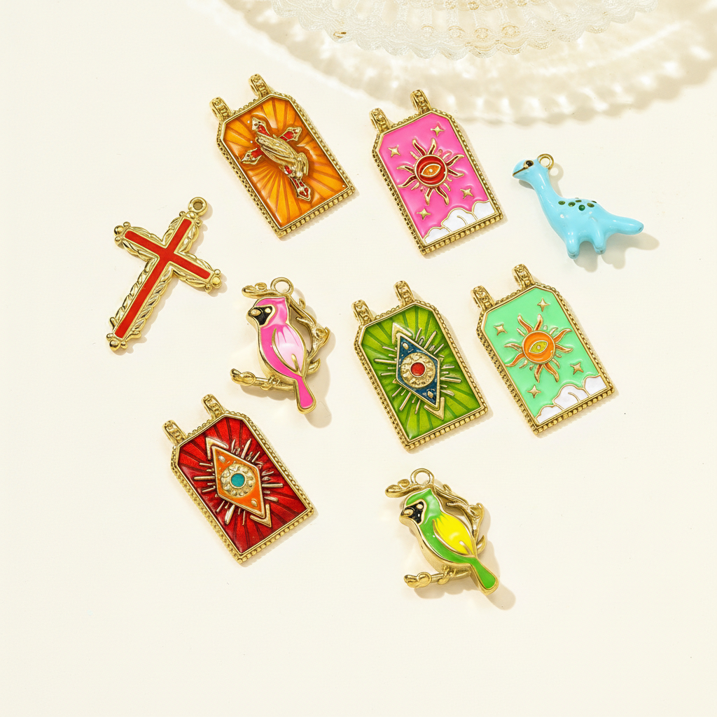 1 Stück luxuriöser Tarot-Anhänger aus Edelstahl, wasserdicht, goldfarben, für Damen h5 Bild3