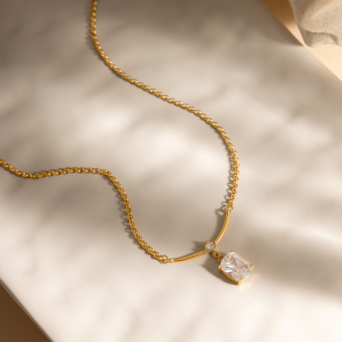 Shimmering Oval Stainless Steel Gold Color Zircon Waterproof&Anti-tarnish Women's Pendant Necklaces