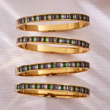 Polychrome Rectangle Zircon Stainless Steel Gold Color Waterproof&Anti-tarnish Women's Bangles