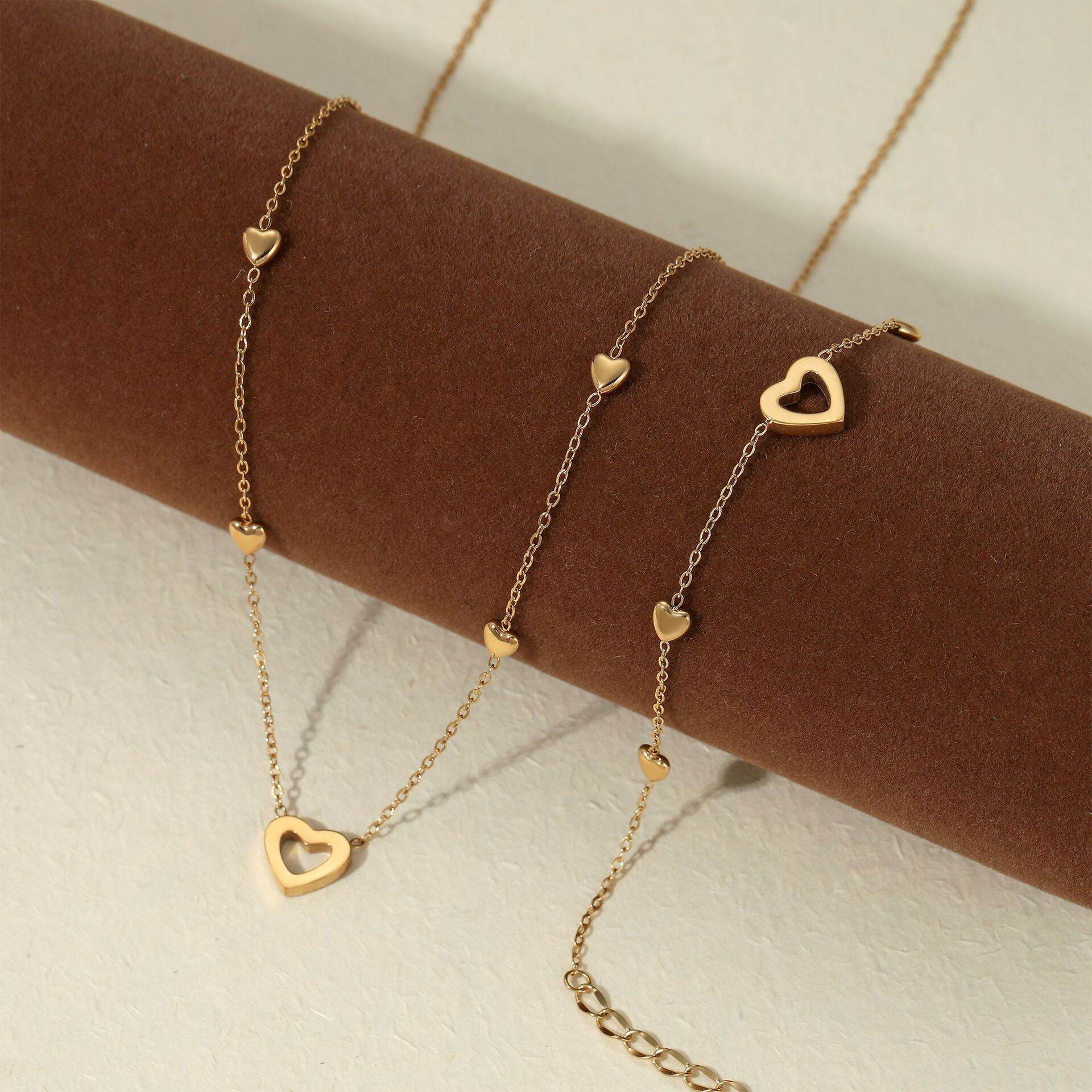 Charming Heart Stainless Steel Waterproof Gold Color Women's Necklaces Sets h5 Picture2