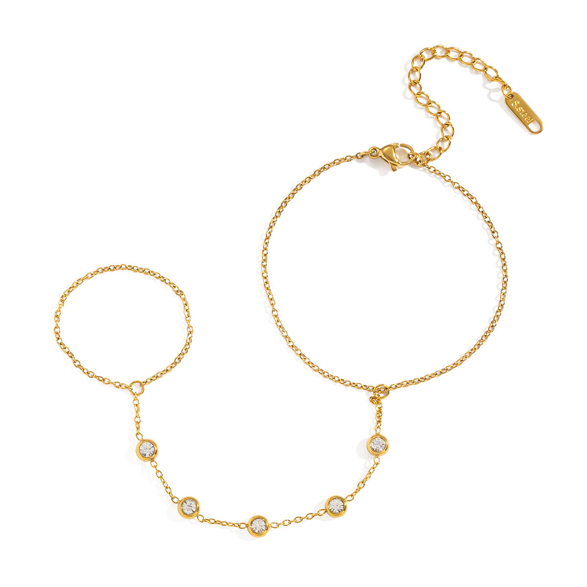 Simple Chain Stainless Steel Waterproof Gold Color Zircon Women's Hand Chain h5 Picture5