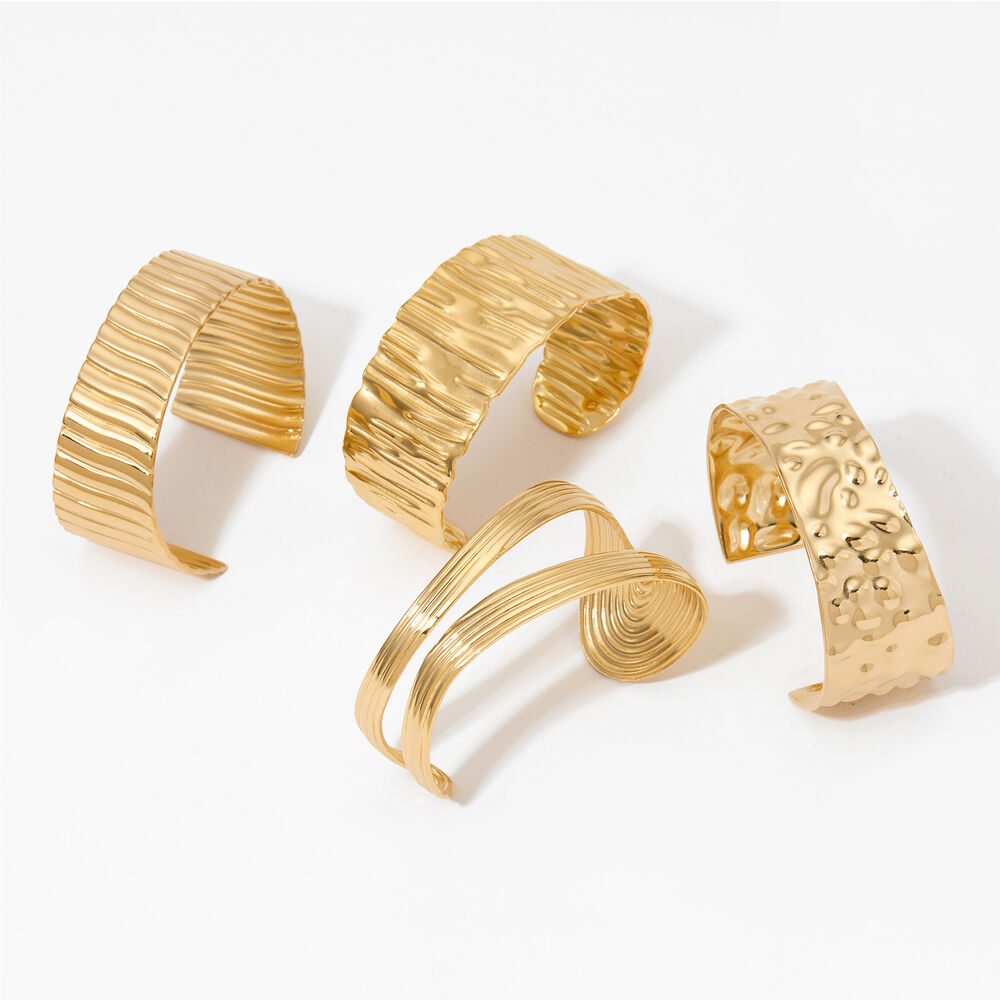 Retro Stripe Thread Stainless Steel Waterproof Gold Color Women's Cuff Bracelets Picture3