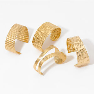 Retro Stripe Thread Stainless Steel Waterproof Gold Color Women's Cuff Bracelets h5 Picture3