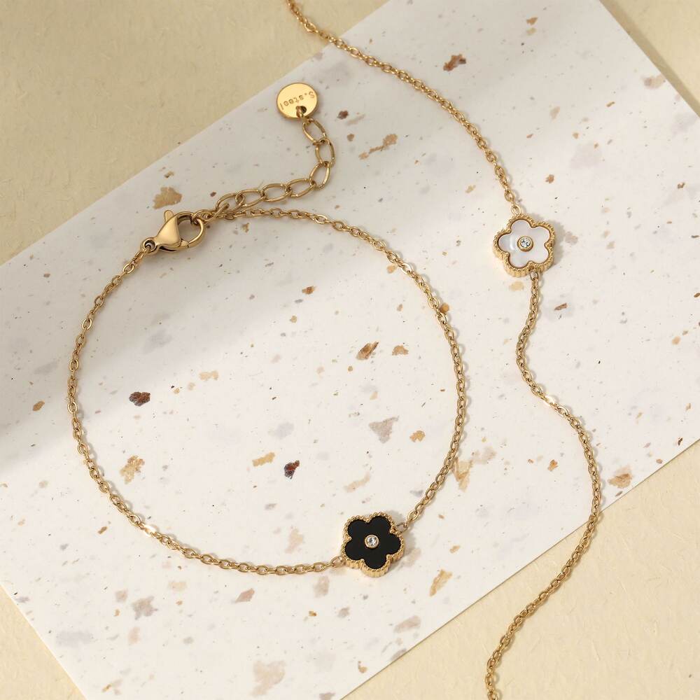 Cute Flower Stainless Steel Waterproof Gold Color Women's Charm Bracelets h5Picture2