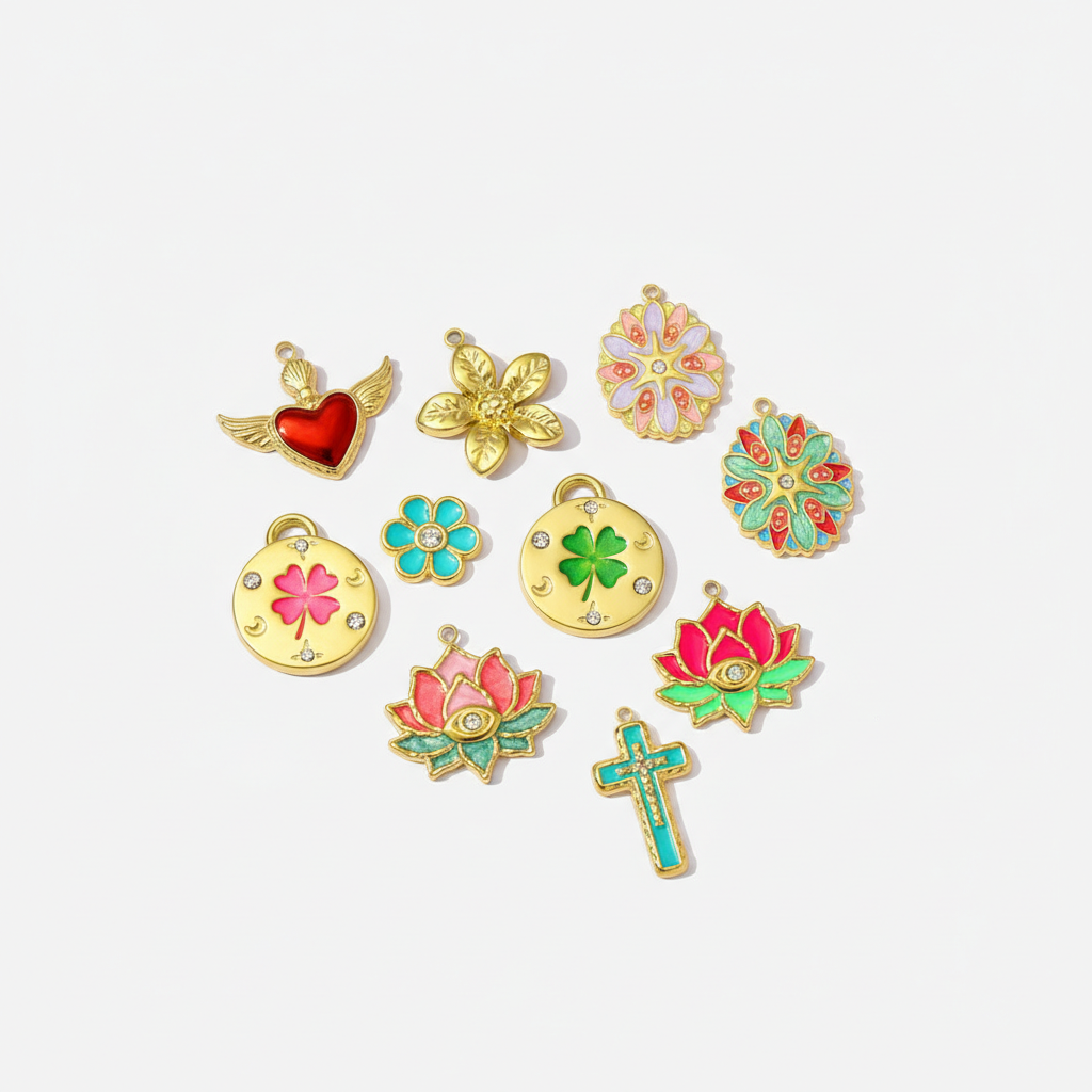 1 pezzo di lusso serie fai da te fiore in acciaio inossidabile impermeabile color oro ciondoli da donna