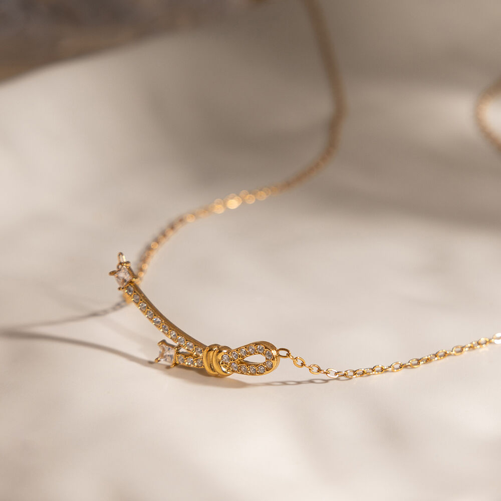Sophisticated Bow Knot Stainless Steel Gold Color Waterproof&Anti-tarnish Women's Pendant Necklaces Picture5