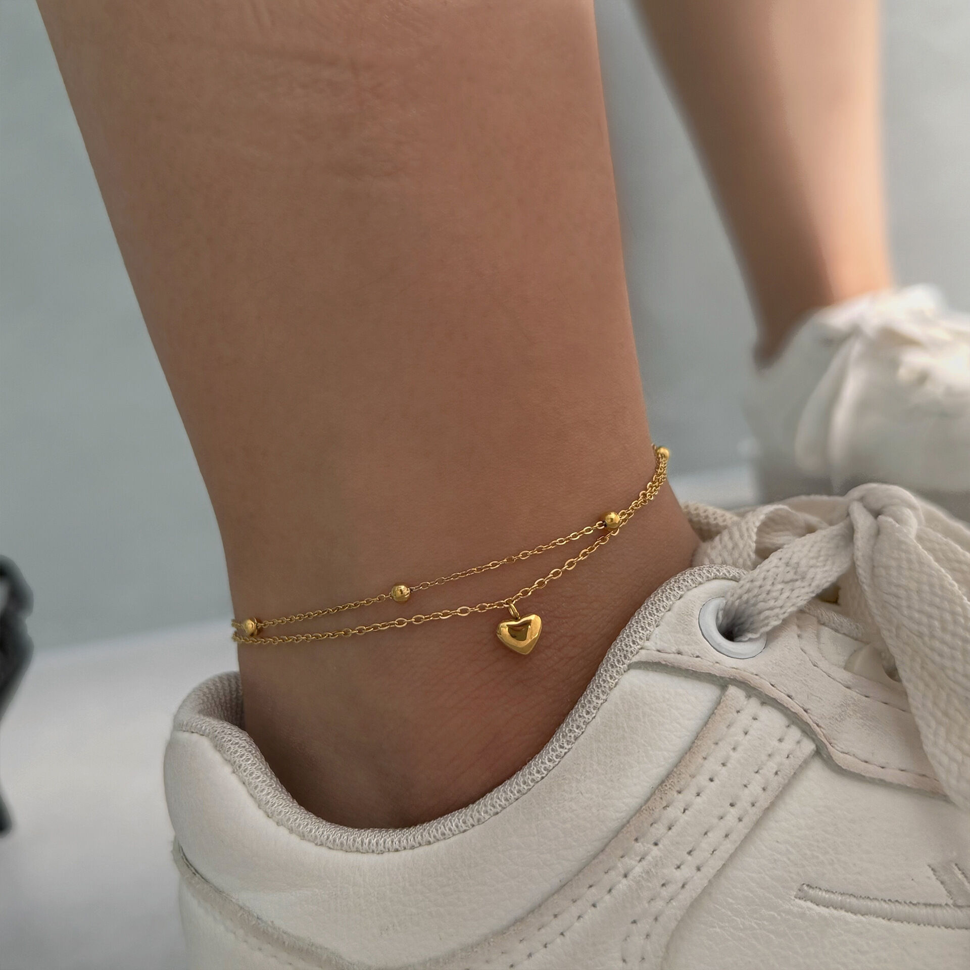 Daily Heart Stainless Steel Waterproof Gold Color Anklets 2