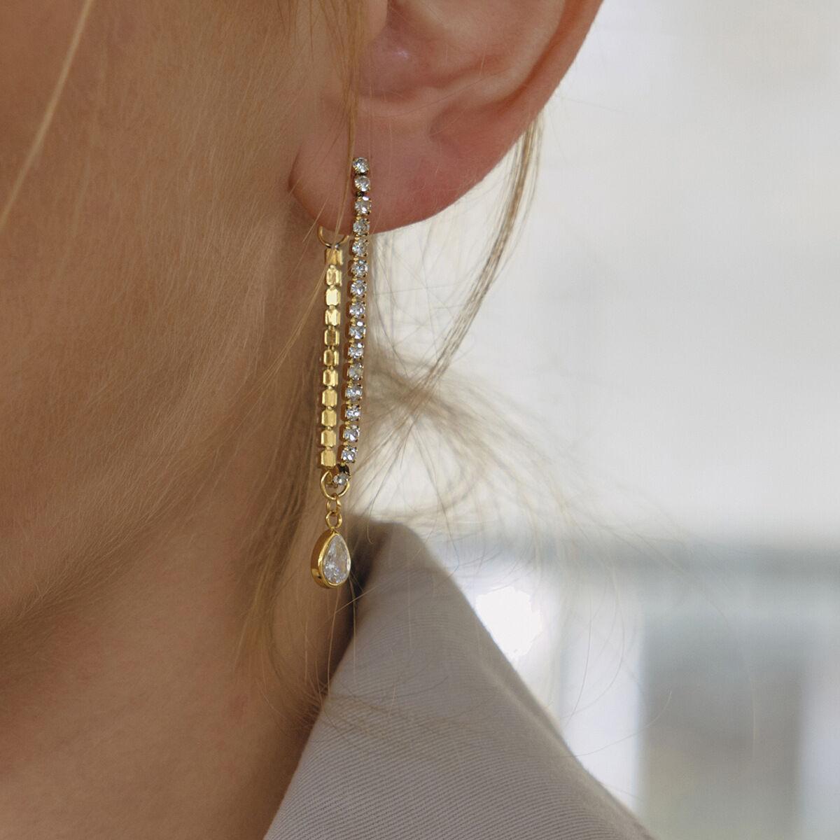 Delicate Droplet Stainless Steel Gold Color Zircon Waterproof&Anti-tarnish Women's Party Earrings Picture5