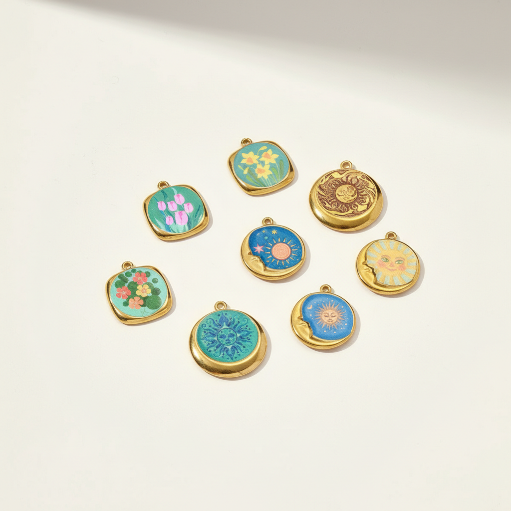 1 Piece Colorful Flower Pattern Stainless Steel Waterproof Women's Pendants