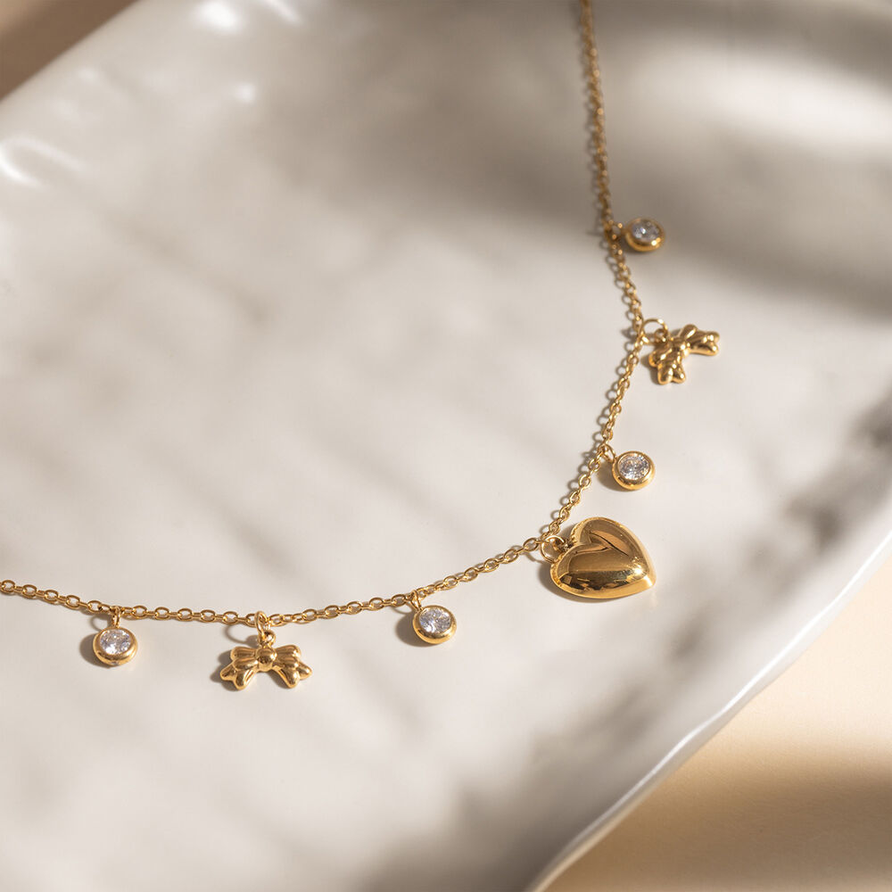 Sweet Heart Bow Knot Stainless Steel Gold Color Waterproof&Anti-tarnish Women's Jewelry Sets h5Picture6