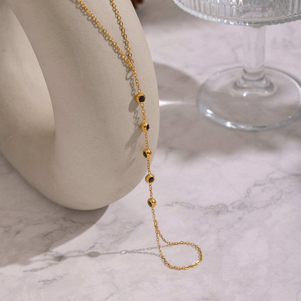 Simple Series Stainless Steel Waterproof Gold Color  Zircon Women's Hand Chain 2