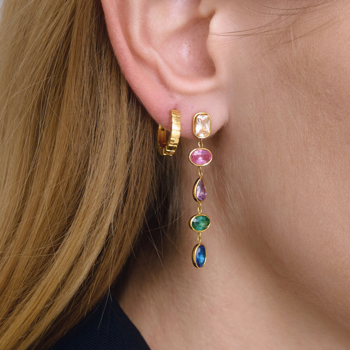 Colorful Oval Stainless Steel Gold Color Zircon Waterproof&Anti-tarnish Women's Dangle Earrings 2