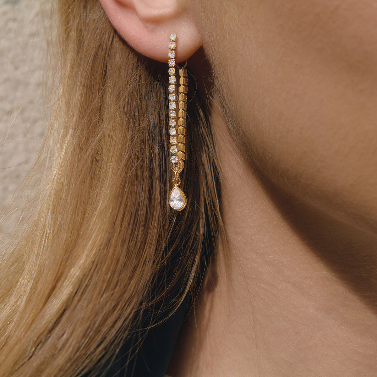 Delicate Droplet Stainless Steel Gold Color Zircon Waterproof&Anti-tarnish Women's Party Earrings 2