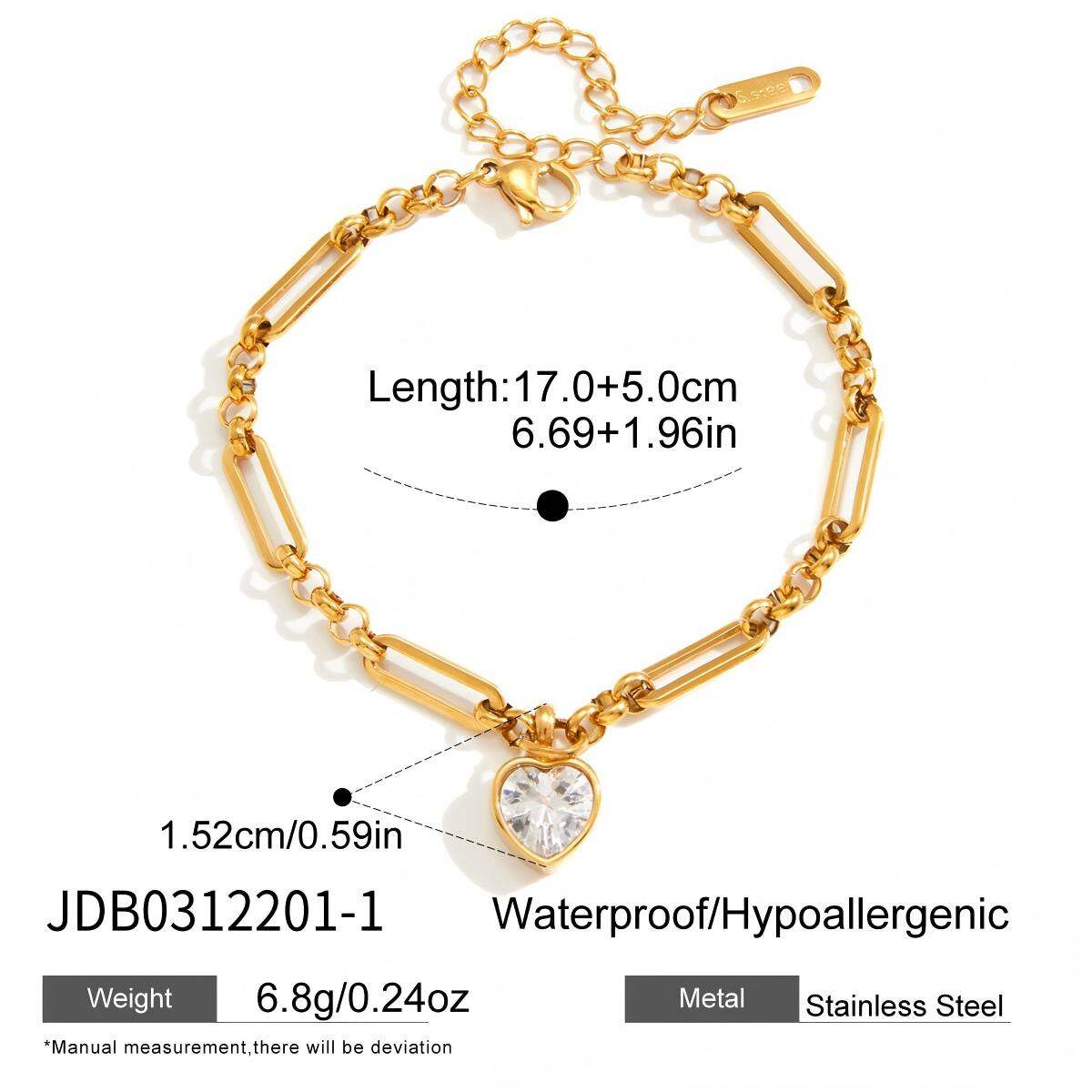Brilliant Geometric Shape Zircon Stainless Steel Gold Color Waterproof&Anti-tarnish Women's Charm Bracelets Picture2