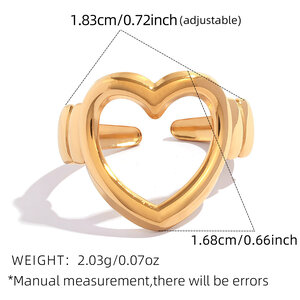 Heart Shaped Hollow Design Stainless Steel Waterproof Gold Color Statement Rings h5 Picture2