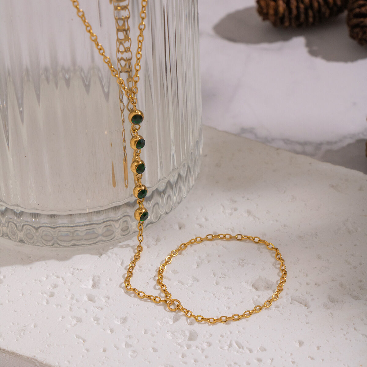 Simple Chain Stainless Steel Waterproof Gold Color Zircon Women's Hand Chain 2