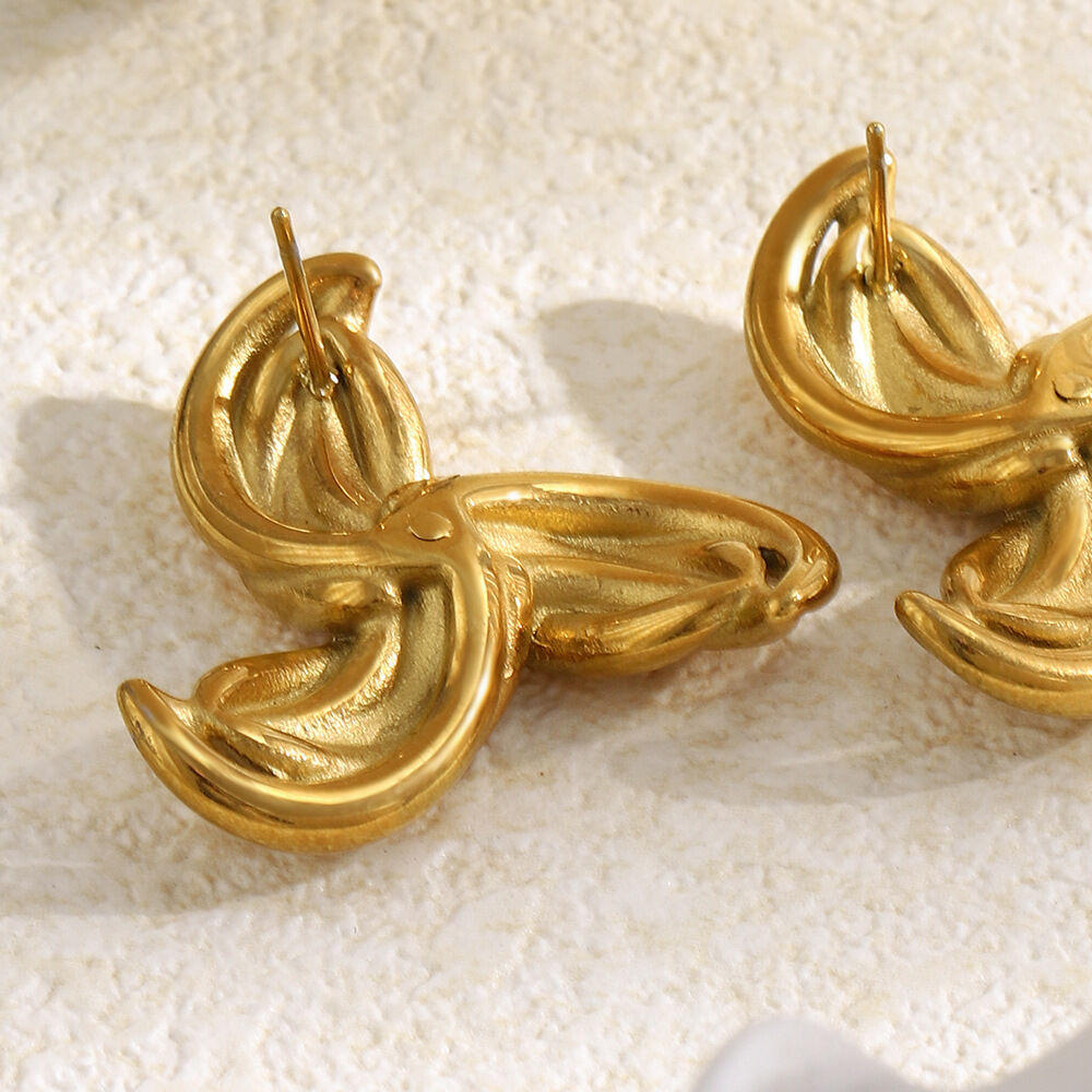 Unregelmäßig geformte, goldfarbene, wasserdichte Ohrstecker aus Edelstahl für Damen h5Bild4