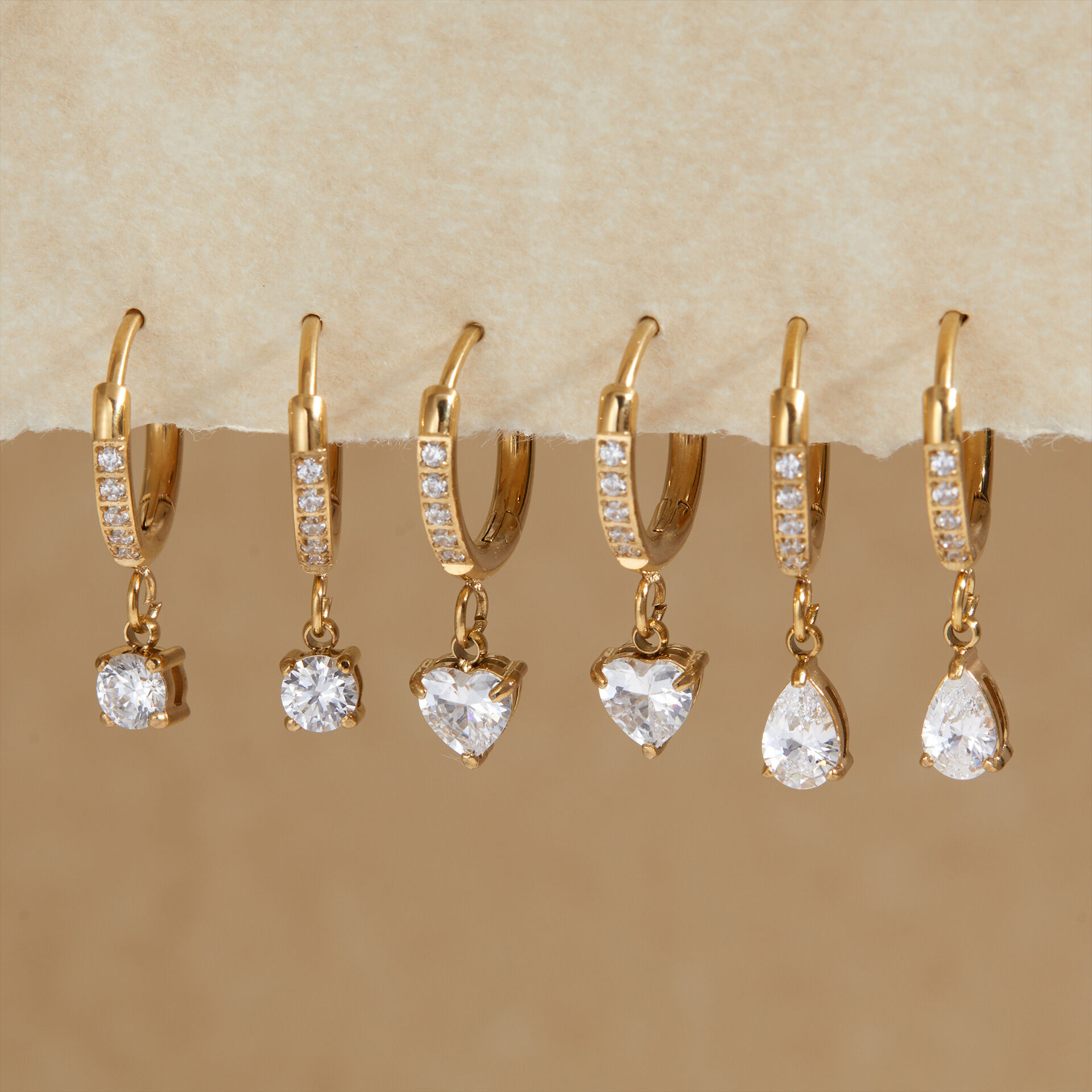 Gorgeous Droplet Stainless Steel Waterproof Gold Color Zircon Women's Drop Earrings 2