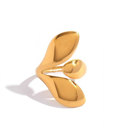 Simple Leaf Waterproof Gold Color Stainless Steel Women's Ring