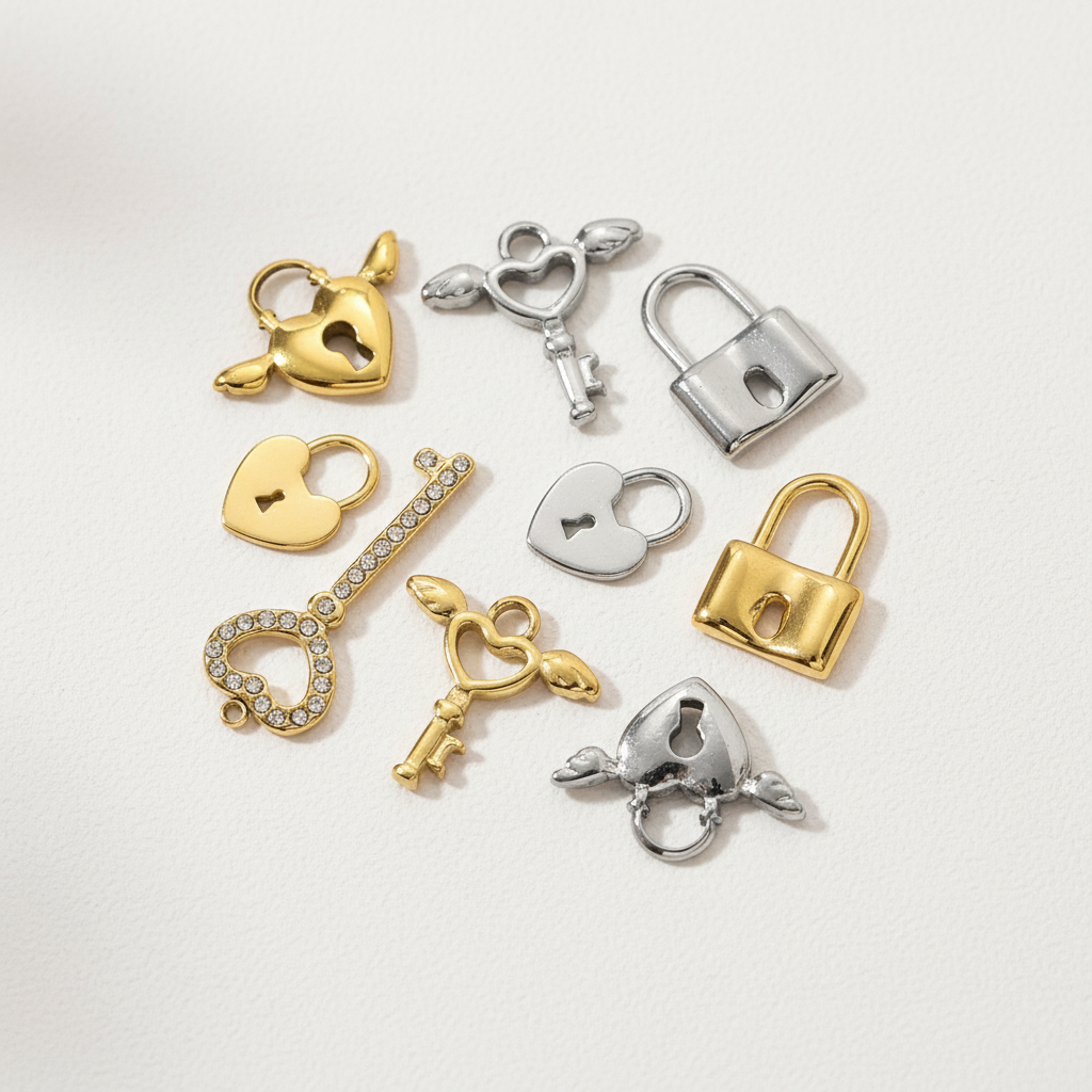 Romantic Heart Key Lock Titanium Steel Gold Color Women's Pendants