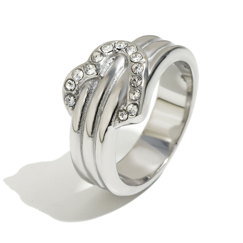 Hartvormige ring bezet met diamanten - staalkleur/Nummer 7 Afbeelding5
