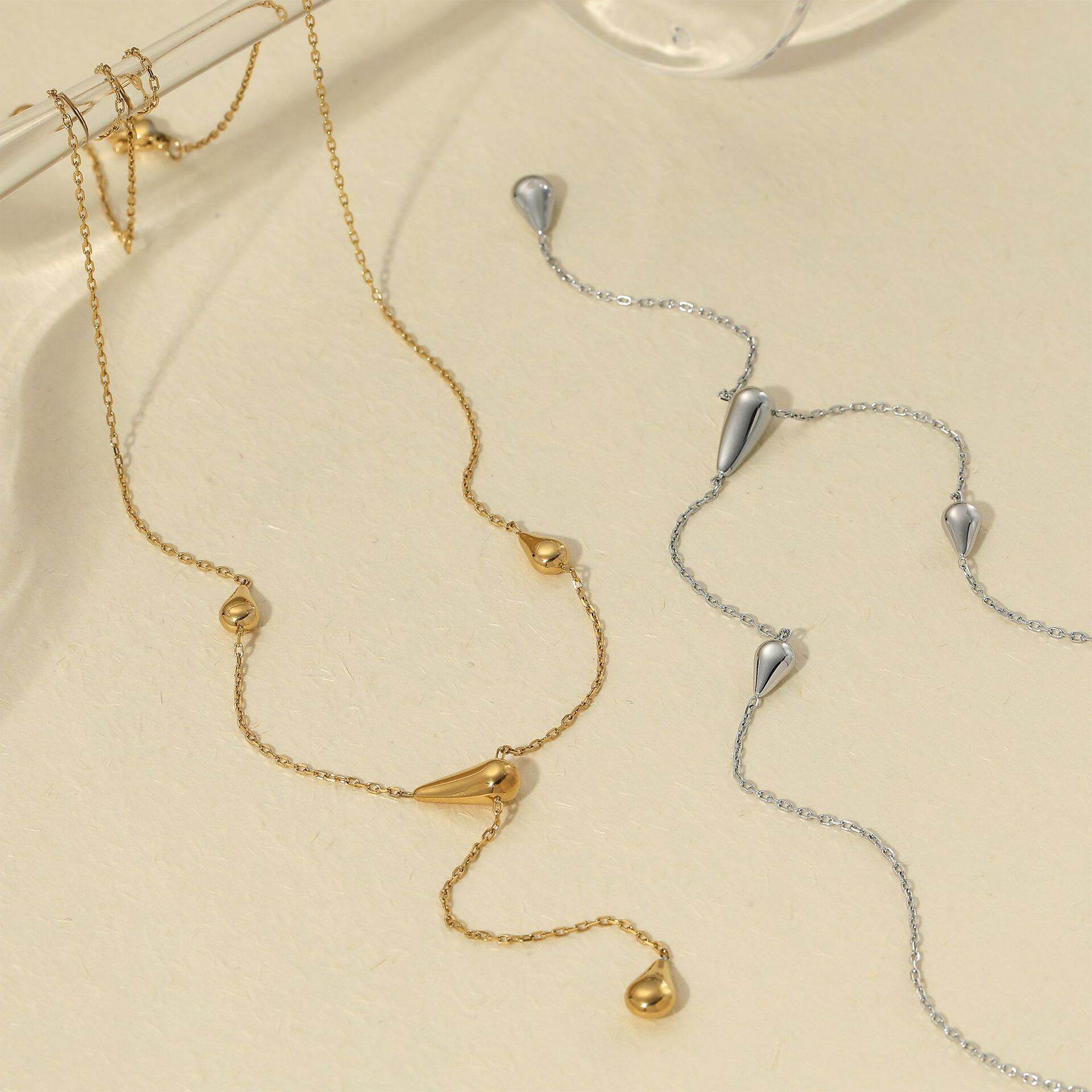 Simple Droplet Lines Stainless Steel Waterproof Gold Color Women's Pendant Necklaces Picture4