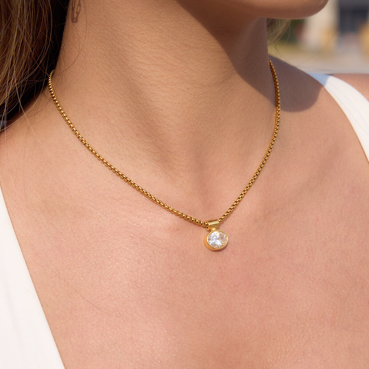 Classic Stainless Steel Gold Color Zircon Waterproof&Anti-tarnish Women's Pendant Necklaces 2