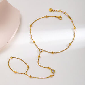 Romantic Series Sweet Heart Chain Stainless Steel Waterproof Gold Color Zircon Women's Jewelry Sets h5 Picture4