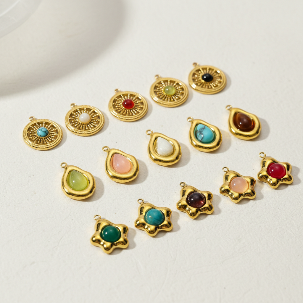 1 Piece Classic Flower Natural Stones Gold Color Women's Pendants Picture3