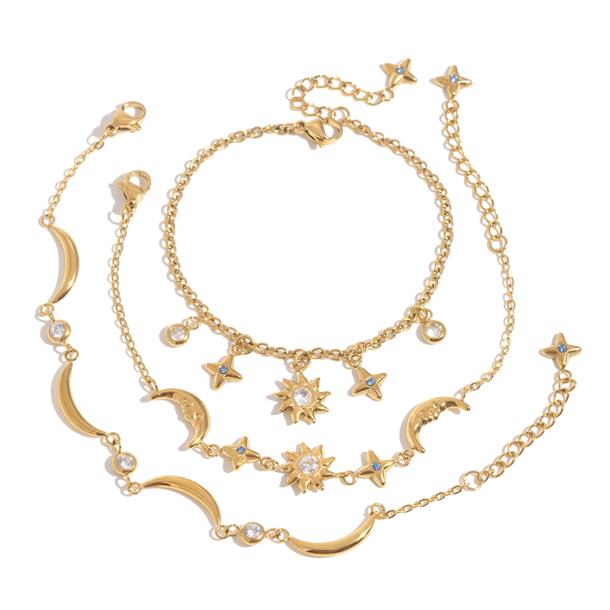 Classic Sun Star Moon Stainless Steel Gold Color Waterproof&Anti-tarnish Women's Charm Bracelets Picture6