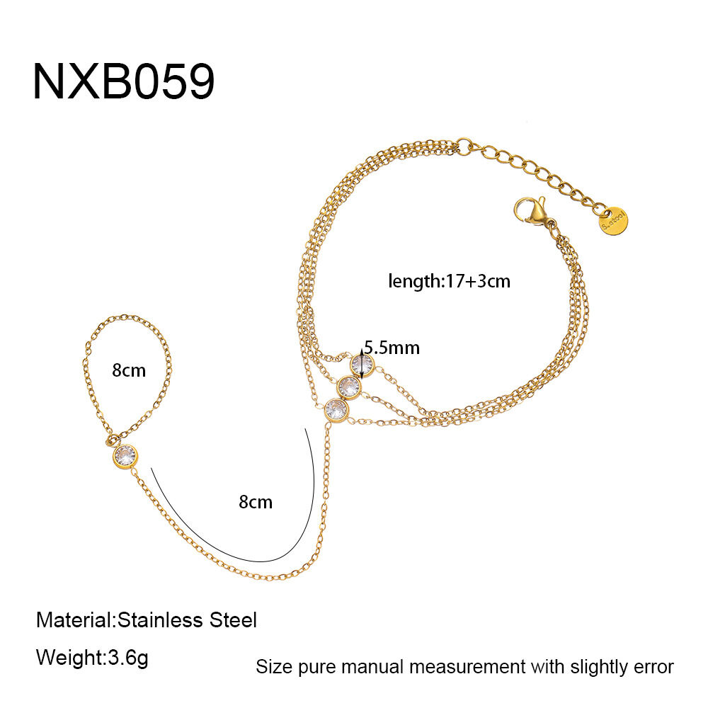 Luxurious Series Elegant Chain Circle Stainless Steel Waterproof Gold Color Zircon Women's Chain Bracelets