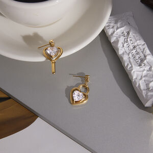 Romantic Heart Shape Stainless Steel Gold Color Zircon Waterproof&Anti-tarnish Women's Drop Earrings h5 Picture5