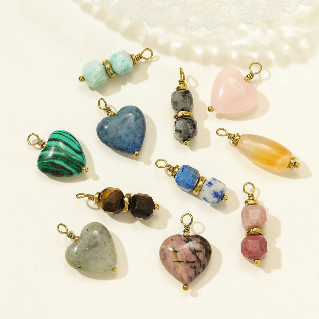 1 Piece Classic Heart Natural Stones Gold Color  Women's Pendants 2
