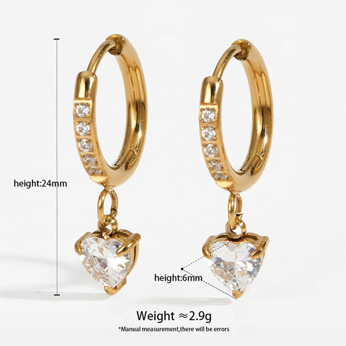 Gorgeous Droplet Stainless Steel Waterproof Gold Color Zircon Women's Drop Earrings h5 Picture2