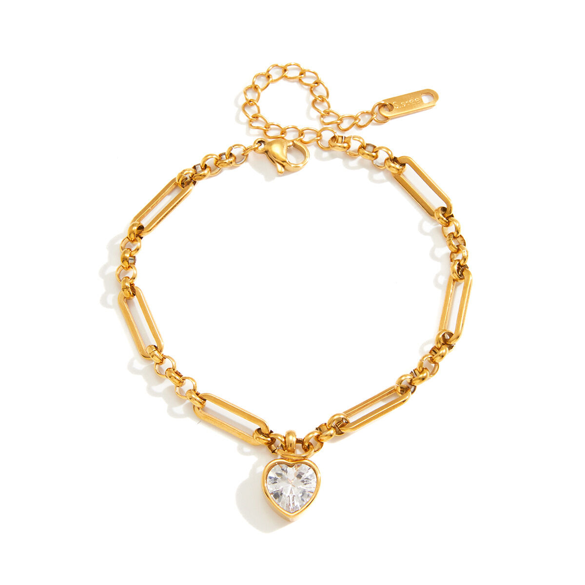 Brilliant Geometric Shape Zircon Stainless Steel Gold Color Waterproof&Anti-tarnish Women's Charm Bracelets 