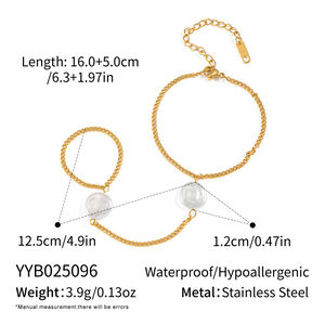 Elegante Edelstahlkette, wasserdicht, goldfarben, mit Perle, Damenhandkette h5
