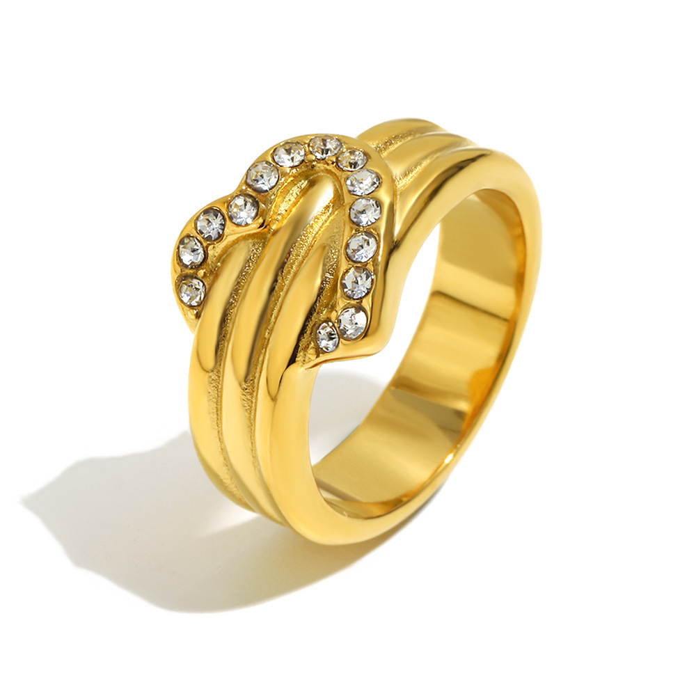 Sweet Heart With Stone Stainless Steel Gold Color Waterproof Statement Rings Picture2
