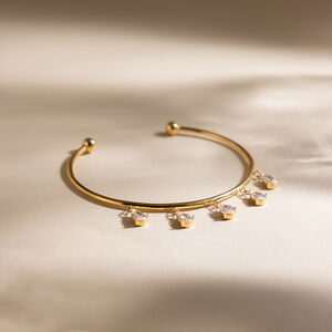 Bracelet manchette femme en acier inoxydable doré avec zircon, orné d'une goutte d'eau, étanche et anti-ternissement. h5 Image6