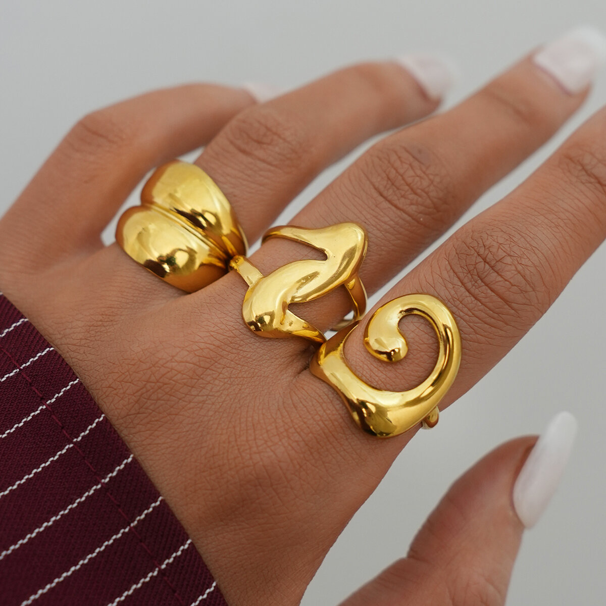 Simple Irregular Shape Stainless Steel Waterproof   Gold Color  Ring 2